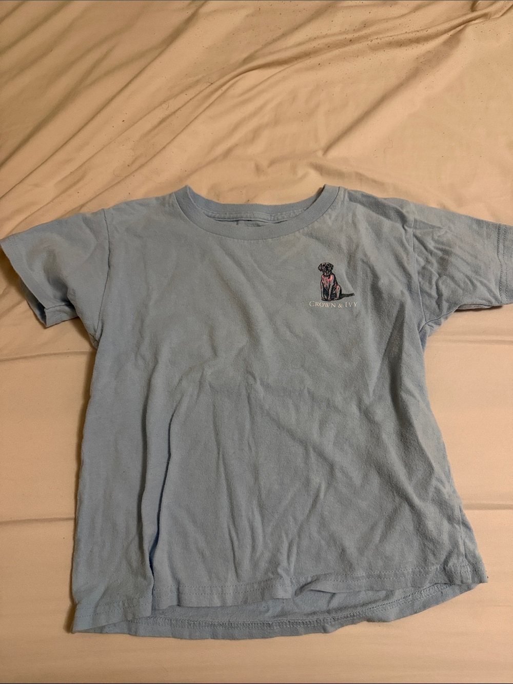 crown & ivy Light Blue Kids Short Sleeve Tee with Dog Embroidery